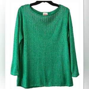 RUBY RD. Green and Silver Metallic 3/4 Sleeve Sweater Sz M